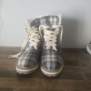 Plaid Faux-Fur Lined Women's Winter Boots - Brown/Beige